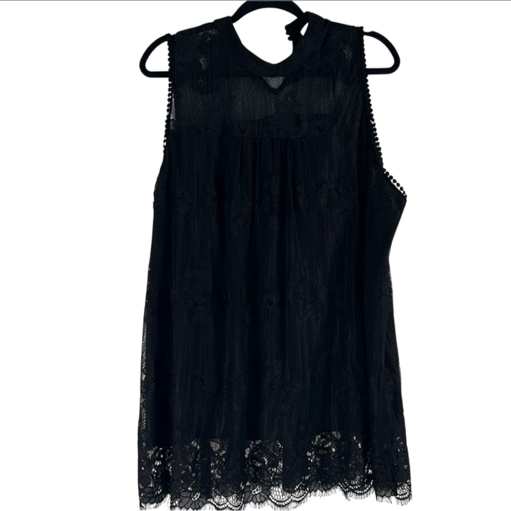 Eve & Maddie Black Lace Sleeveless Lined High Neck Tank Top Women’s 3X EUC